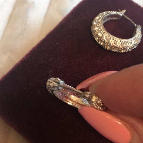 Silver Tone Rhinestone Hoops - Picture 3 of 4